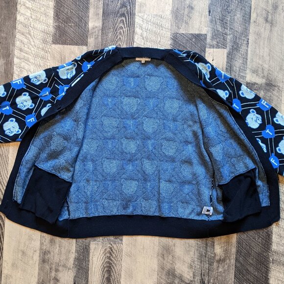 Teddy Fresh Logo Cardigan Sweater Black Blue Cotton Large - Picture 3 of 8